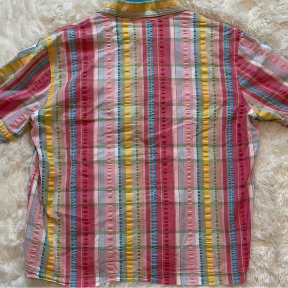 Ms Lee Coastalcore Rainbow Plaid Button Up Top Seersucker Retro Y2K‎ Size 6/8 - Picture 7 of 9